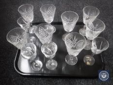 A set of eight Tipperary lead crystal wine glasses together with four similar sherry glasses