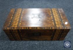 A Victorian inlaid walnut writing slope with tooled leather interior