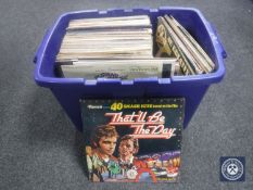 A box of a quantity of vintage LP records, Elvis Presley, Queen,