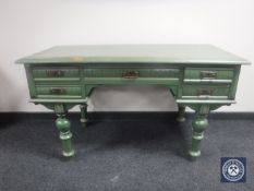 A painted pine writing desk fitted five drawers
