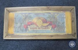 A pine framed Soup Paysanne advertisement