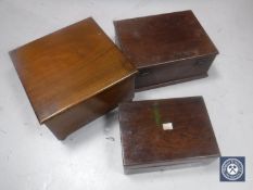 A Victorian rosewood trinket box and two mahogany table boxes