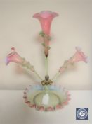 A Victorian glass three branch epergne,