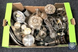 A box containing a collection of silver plated wares