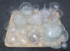 A tray of crystal and glass.