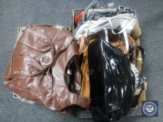 Two boxes of assorted handbags