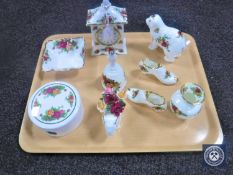 Eight items of Royal Albert Old Country Roses china together with a set of coasters.