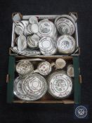 Two boxes of Indian Tree pattern dinner ware by various makers