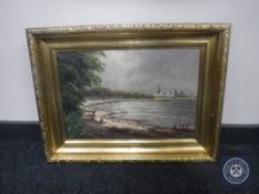 A gilt framed continental school oil on canvas - coastal scene, by H. C.