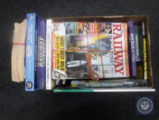 A box of books and magazines relating to railways