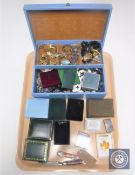 A tray of jewellery box of silver and costume jewellery, five boxed silver necklaces,