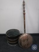 A Victorian copper coal bucket and bed warming pan