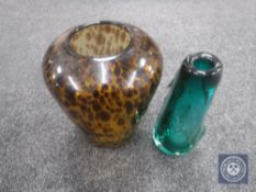 A leopard design Whitefriars vase and one other