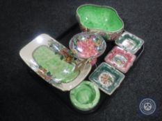 A tray of seven pieces of Maling china, Peony rose bowl, ashtray, Azalea ashtray etc.