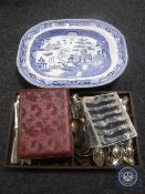 An antique willow pattern meat plate,
