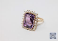 A 9ct gold amethyst and pearl ring,