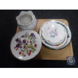 A tray of Aynsley rose bowls and plates,