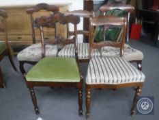 Two pairs of antique mahogany dining chairs and one other (5)