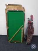 A 4' table top Joe Davis snooker table with cues and accessories,