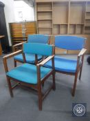 A teak Soborg Mobler Danish armchair together with two other similar armchairs