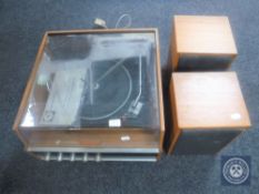 A mid 20th century Van Der Morlen Sonic 55 receiver with turntable and speakers