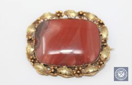 A Victorian yellow metal agate brooch