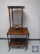 A circular Victorian inlaid mahogany occasional table together with an oak two tier barley twist