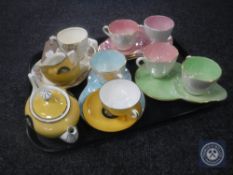 A tray of five-piece tea for one , six Maling cups,
