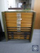 A mid 20th century printer's type chest fitted nineteen drawers