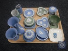 A tray of nineteen pieces of Wedgwood Jasperware