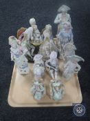 A tray of nine continental bisque figures,