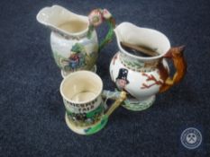 Two Crown Devon musical jugs together with musical tankard