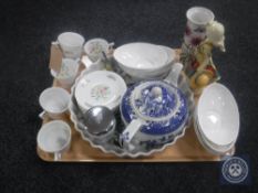 A tray of six Limoges cups with saucers, eight Coalport Country Ware bowls, Portmeirion vase,