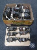 A box and a tray of thirteen assorted shire horse figures
