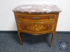 An ormolu mounted marble topped two drawer chest,