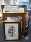 Nine assorted framed pictures and prints, L.S.