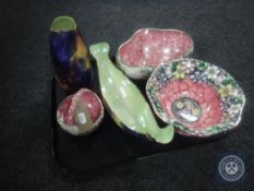 A tray of five pieces of Maling including Storm gondola boat, bowl and vase,