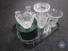 A tray of assorted glass ware and lead crystal, comport,