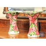 A rare very large pair of Wemyss vases decorated with cabbage rose sprays,