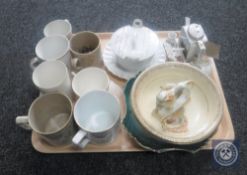A tray of antique and later commemorative china including Queen Victoria cups,