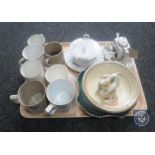 A tray of antique and later commemorative china including Queen Victoria cups,