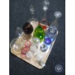 A tray of glass, decanters,