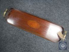 A Victorian inlaid mahogany oblong tray with brass handles