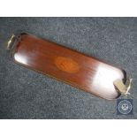 A Victorian inlaid mahogany oblong tray with brass handles