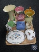 A tray of Burleigh ware squirrel jug, Maling vase, Shorter & Son vase,