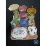 A tray of Burleigh ware squirrel jug, Maling vase, Shorter & Son vase,