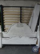 A painted pine Super Kingsize bed frame and mattress base