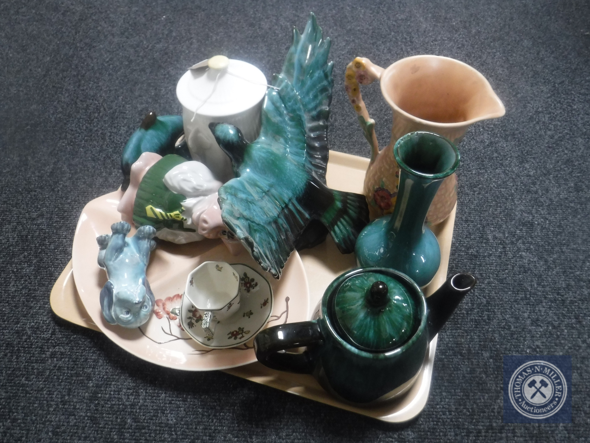 A tray of Wade Natwest money box, Carlton ware dish, Royal Doulton cup and saucer,