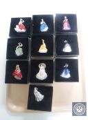 A tray of ten boxed miniature Royal Doulton figurines (one damaged)
