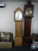 An early 20th century oak longcase clock, the later dial signed J.